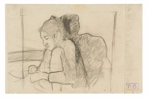 Sitzende tahitianische Frau (recto), Skizzen von Hähnen und Hühnern (verso) von Paul Gauguin