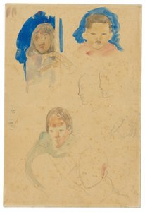 Skizzen von Kindern, einer Frau und Profilen (recto), Skizzen von Pferden und Kind (verso) von Paul Gauguin