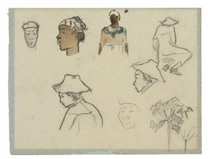 Skizzen von Figuren und Laub (recto); Profil von Charles Laval mit Palme und anderen Skizzen (verso)