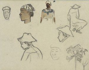Skizzen von Figuren und Laub von Paul Gauguin
