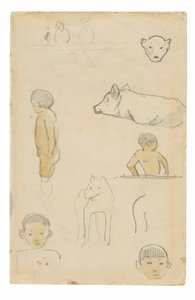 Skizzen von stehenden Figuren und Tieren von Paul Gauguin