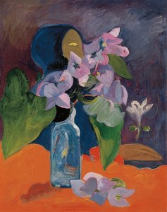 Stillleben mit Blumen und Idol. Um 1892 von Paul Gauguin