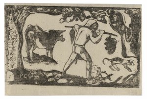 Tahitianer trägt Bananen, aus der Suite der späten Holzschnittdrucke von Paul Gauguin