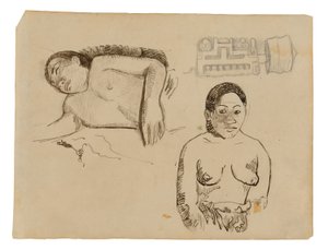 Zwei tahitianische Frauen und ein Marquesan-Ohrstecker von Paul Gauguin