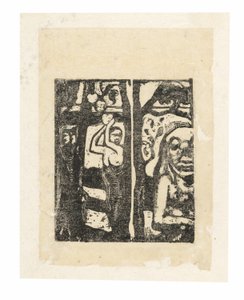 Frau pflückt Früchte und Oviri von Paul Gauguin