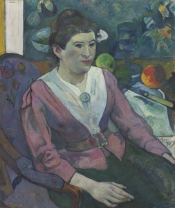 Frau vor einem Stillleben von Cézanne