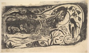 Holzschnitt mit einem gehörnten Kopf, 1898-99