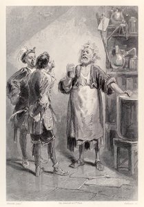 Gulliver betritt einen Raum in der großen Akademie von Lagado, der von einem widerlichen Geruch erfüllt ist, aus der französischen Ausgabe von Gullivers Reisen von Jonathan Swift