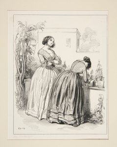 Robe en organdi, fichu plat, manchettes et falbalas von Paul Gavarni