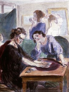 Die alten Lorettes, Wahrsagerin in Paris, Mitte des 19. Jahrhunderts von Paul Gavarni