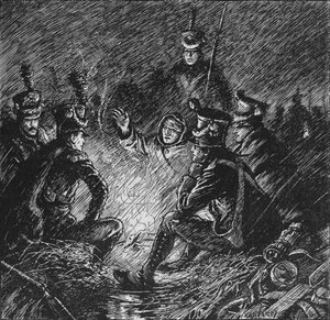 Sowohl Franzosen als auch Verbündete biwakierten im Schlamm und Wasser, 1902 von Paul Hardy