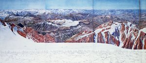 Panoramablick auf den Gipfel des Pelvoux im Massif des Ecrins, Französische Alpen (Fotogravur)