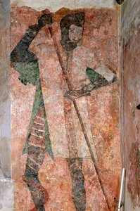 Wandmalerei von St. Georg in der Kapelle, Farleigh Hungerford Castle, Somerset, ca. 2007 von Paul Highnam