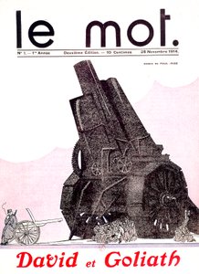 David und Goliath: Französischer Soldat gegen die übermäßig bewaffnete und unbewegliche deutsche Armee, in der französischen Zeitung Le Mot, 29. November