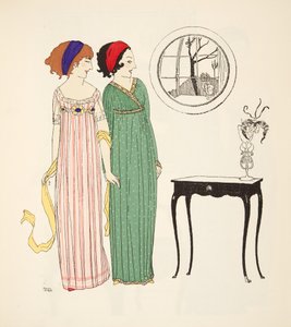 Zwei Empire-Tageskleider aus Les Robes de Paul Poiret, veröffentlicht 1908 von Paul Iribe