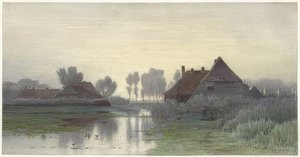 Bauernhäuser bei Morgennebel
