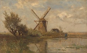 Windmühle an einem Teich von Paul Joseph Constantin Gabriël (signed by artist)
