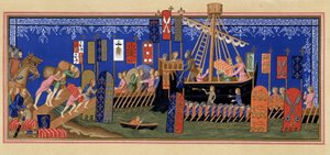 Einschiffung der Ritter des Heiligen Geistes für den Kreuzzug - basierend auf einer Miniatur des 14. Jahrhunderts, in Militär- und religiöses Leben im Mittelalter und in der Renaissance von Paul Lacroix, Paris