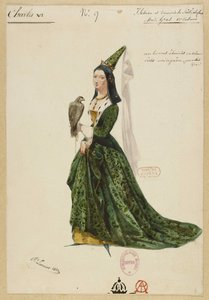 Isabelle de Bavière. Kostümentwurf für die Oper Charles VI von Fromental Halévy, 1843