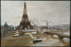 Der Eiffelturm und die Arbeiten der Weltausstellung im Januar 1889