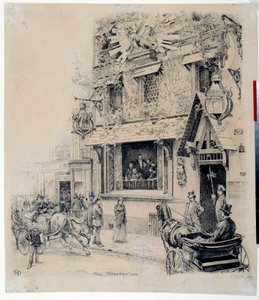 Ansicht des Eingangs zum Cabaret du Chat Noir. Tintenzeichnung von Paul Merwart (1855-1902) 19. Jahrhundert Paris, Musée Carnavalet von Paul Merwart