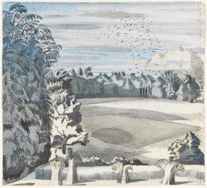 Landschaft mit Saatkrähen, ca. 1913-14 von Paul Nash