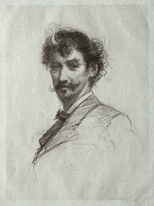 James McNeill Whistler mit weißer Locke und Monokel von Paul Rajon