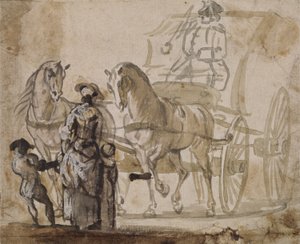 Eine Kutsche und ein Paar, mit Kutscher von Paul Sandby