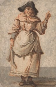 Eine alte Marktfrau, die grinst und mit der linken Hand gestikuliert von Paul Sandby