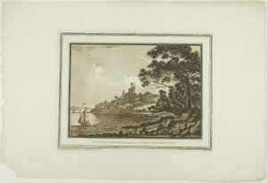 Benton Castle Blick hinunter zum Milford Haven, aus Zwölf Ansichten in Aquatinta nach Zeichnungen vor Ort in Südwales