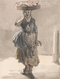 Londoner Rufe- Ein Mädchen mit einem Korb auf dem Kopf (Lichter für die Katzen, Leber für die Hunde) von Paul Sandby