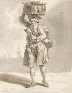 London Cries: Ein Mann mit einem Korb (Mann verkauft Töpfe und Pfannen) von Paul Sandby