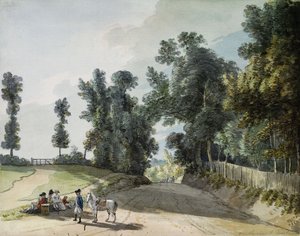 Auf dem Weg nach Tonbridge: Reisende ruhen sich an einem Band neben der Straße aus von Paul Sandby