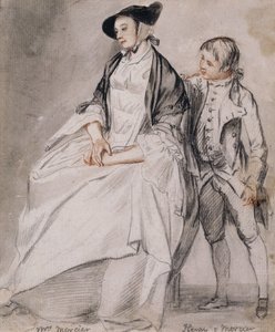 Studie von Mrs. Mercier, die in einem Stuhl sitzt, und ihrem jüngsten Sohn Henry Mercier, der hinter ihr steht von Paul Sandby