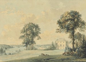 Blick auf Nuneham House, Nuneham Courtenay, die Türme von Oxford im Hintergrund von Paul Sandby