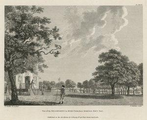 Blick auf das Lager im Hyde Park vom Zelt des Marschalls Sax von Paul Sandby