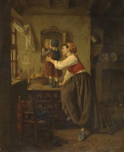 Frau und Kind vor einem Spiegel, 1870er von Paul Seignac