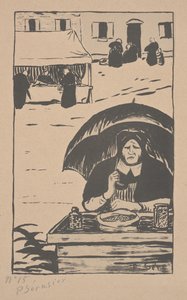 Der Bonbonverkäufer mit einem Regenschirm