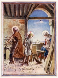 Die Werkstatt von Nazareth (Farblitho) von Paul Vincent Woodroffe