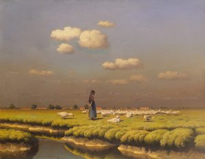 Landschaft mit Gänsemädchen von Paul Wilhelm Keller Reutlingen
