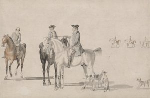 Der Herzog von Cumberland mit einem Gentleman und einem Stallmeister, alle beritten, und Hunde von Paul and Thomas  Sandby