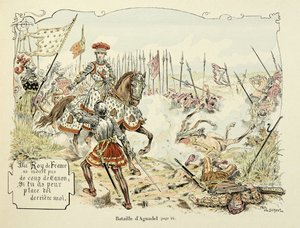 Illustration aus dem Buch „Histoire du chevalier Bayard“ von Theodore Cahu, illustriert von Paul De Semant (1855-1915): Die Schlacht von Agnadel 1509