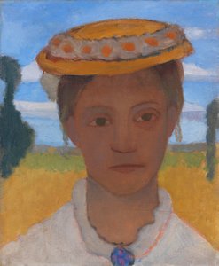 Die Schwester des Künstlers Herma mit einem Gänseblümchenkranz auf ihrem Hut, ca. 1901 von Paula Modersohn Becker