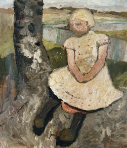 Kind sitzt unter einem Baum, ca. 1905