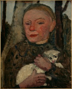 Mädchen mit Lamm (Brustbild eines Mädchens mit Lamm im Arm) von Paula Modersohn Becker