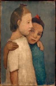 Zwei Mädchen in weißem und blauem Kleid, sich an der Schult von Paula Modersohn Becker