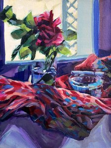 Lebendiges Rosenfenster Stillleben von Pauline Wegman | Key and Sea Creative
