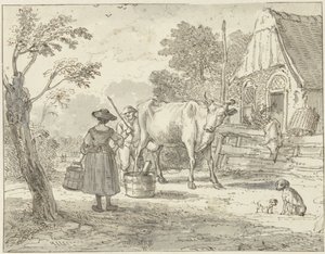 Bauern mit einer Kuh vor dem Haus von Paulus Constantijn la Fargue