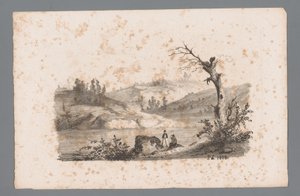 Hügellandschaft mit Fluss von Paulus Lauters