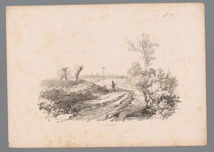 Landschaft mit Figur mit Spazierstock auf einem Landweg von Paulus Lauters
